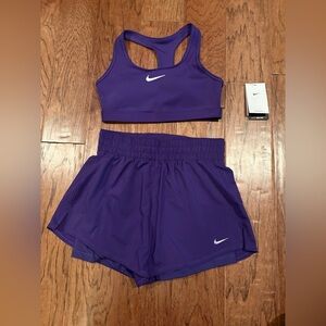 NWT Nike Sports Bra and High Waisted Shorts Purple Size Small